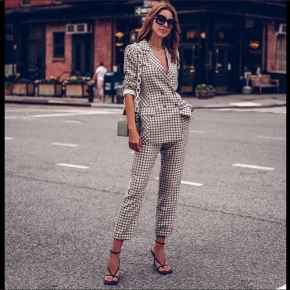 NWT EXPRESS Negin Mirsalehi mixed plaid trousers - Picture 1 of 16